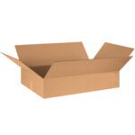 A brown MH-USA 30 x 20 x 6 flat corrugated box from the 15/bundle set is shown with open flaps against a white background.