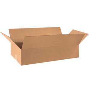 An open, empty brown cardboard box with outward flaps from the MH-USA 31 x 16 x 9 Corrugated Boxes (10/Bundle), rests on a plain white background, highlighting its durable and simple rectangular design.