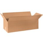 A large, open cardboard box with extended flaps is showcased against a white background. This sturdy brown box is from the MH-USA 32 x 12 x 10 Long Corrugated Boxes (20/Bundle), perfect for packing or shipping needs.
