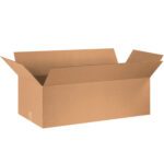 A plain MH-USA 36 x 18 x 12 corrugated box with open flaps stands against a white background.