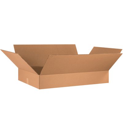 36246.jpg A large open brown cardboard box with flaps spread out is shown against a white background, embodying the MH-USA 36 x 24 x 6 Flat Corrugated Boxes (10/Bundle).
