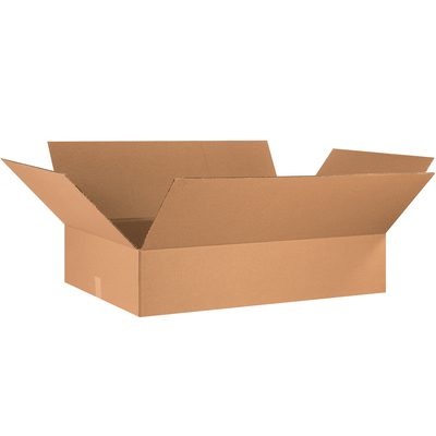36248.jpg A large, open MH-USA 36 x 24 x 8 flat corrugated box with outward flaps is empty against a white background, offering versatile storage or shipping solutions. Product: MH-USA 36 x 24 x 8 Flat Corrugated Boxes (10/Bundle).