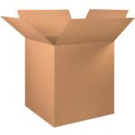 A large MH-USA 36 x 35 x 40 corrugated cardboard box with flaps open outward is on a white background.