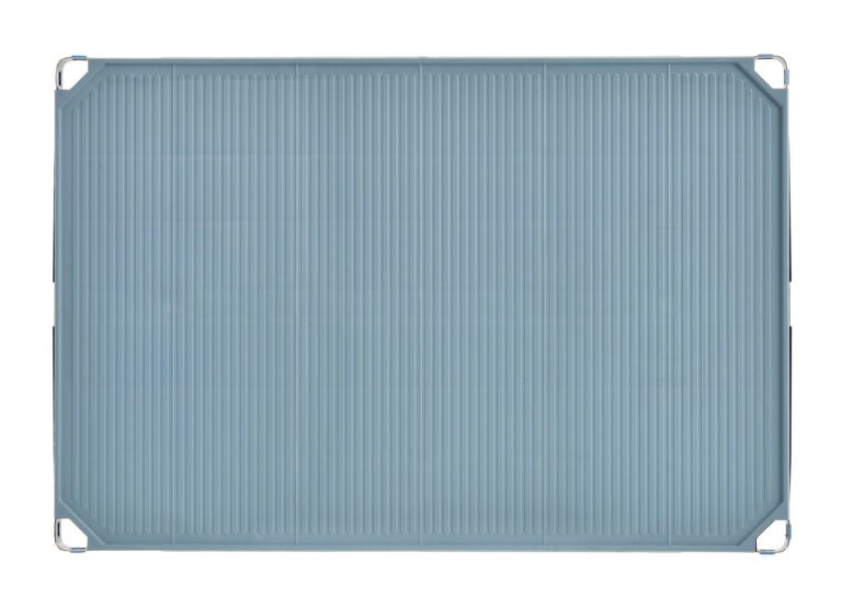 A rectangular, transparent blue-green clipboard with slightly rounded corners and metal clips at each corner. It has a textured, ribbed surface running vertically, enhancing its grip.