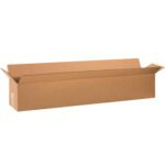 An empty MH-USA 40 x 6 x 6 long corrugated cardboard box with open top flaps is displayed against a white background, ideal for shipping or storing elongated items.