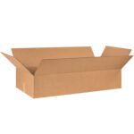 An open, large brown cardboard box with outward flaps, akin to the robust MH-USA 48 x 24 x 8 Corrugated Boxes (10/Bundle), sits empty against a plain white backdrop.