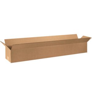 The MH-USA 48 x 6 x 6 Long Corrugated Boxes (25/Bundle) feature folded flaps on each side and are set against a plain white background, offering a sleek and practical design for versatile storage needs.
