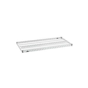 A metal wire shelving unit with a rectangular shape, designed for storage. It features a grid pattern for ventilation and support, typically used in homes or businesses for organizing items. The shelf is displayed on a white background.