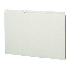 A gray/green Smead Pressboard Guides folder with 1/3-cut tabs is closed and empty against a white background, providing organized efficiency in every 50 per Box (52334) set.