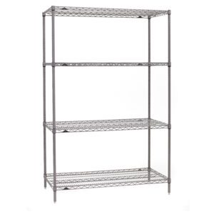 The Metro SE-244874K4-S-4 Super Erecta Shelving Starter Unit features four adjustable tiers with a sleek open grid design and a Metroseal Gray Epoxy finish, complementing its sturdy 24 x 48 x 74 freestanding structure.