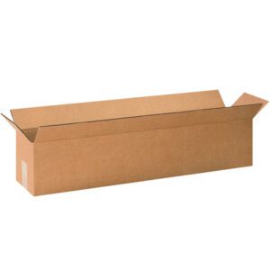 The MH-USA 60 x 12 x 12 long corrugated boxes, with flaps on either end, come in bundles of ten. They are ideal for efficient packaging and storage, shown here against a plain white background.