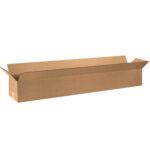An MH-USA 60 x 8 x 8 long corrugated box with open flaps sits against a white background.