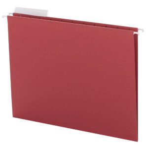 The Smead Hanging File Folder (64024) offers vibrant red letter-size organization with sturdy hooks, featuring a 1/3-cut adjustable white label tab, and comes 25 per box.