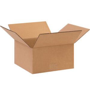 An open MH-USA 6 x 6 x 3 corrugated box, crafted from brown material with flaps folded outwards, sits on a white background. This empty box is perfect for shipping or storage and is sold in bundles of 25.