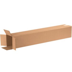 An MH-USA 6 x 6 x 32 tall corrugated box, part of a 25/bundle set, is open at one end, showing its flaps against a plain white background and revealing its spacious interior.