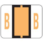 A white and black rectangular icon with orange features shows two Bs inside white sections, featuring a central orange rectangle between black bars, resembling the Smead BCCR Light Orange Alphabetic Label Roll with 500 labels (67072).