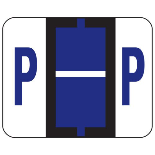 This sign features a blue P on both sides and a central blue rectangle with a white horizontal line, indicating a parking area. Its as bold and clear as the Smead BCCR Bar-Style Color-Coded Alphabetic Label, P, Violet, 500 labels per roll (67086), perfect for easy identification.