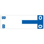 The Smead AlphaZ? NCC Color-Coded Label (67153) features a domino-style with a white background, dark blue B on each side, linking to O on each end. Each pack contains 100 label sheets.