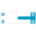 A white rectangular cassette features a light blue strip resembling a Smead AlphaZ? NCC Color-Coded Label (label sheet), with two D letters at the top left and bottom right, and an upside-down D at the top right corner.