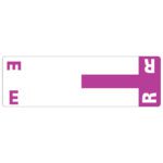 The Smead AlphaZ? NCC Color-Coded Label Sheet (67156) features a rectangular white sign with a bold purple T extending from the right, and the letters E, E, and R in purple are placed at the corners. Each pack contains 100 sheets.