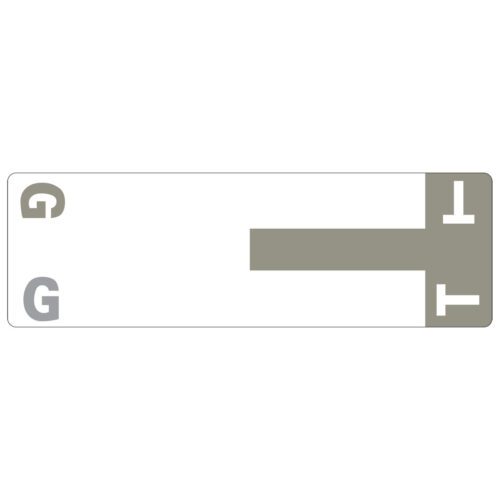 The rectangular sign, similar to a G&T label, showcases a white background with a gray G on the left and a uniquely styled T with bars on the right. Its as distinct as the Smead AlphaZ? NCC Color-Coded Label, G&T, Gray (67158).