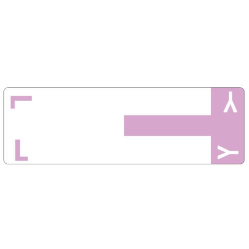 The Smead AlphaZ? NCC Color-Coded Label Sheet in Lavender features a minimalist design with a white rectangle, a thick vertical pink line on the right, and the L&Y logo in white. Two white corners on the left frame it. Ideal for label sheets, they come 100 per pack (67163).