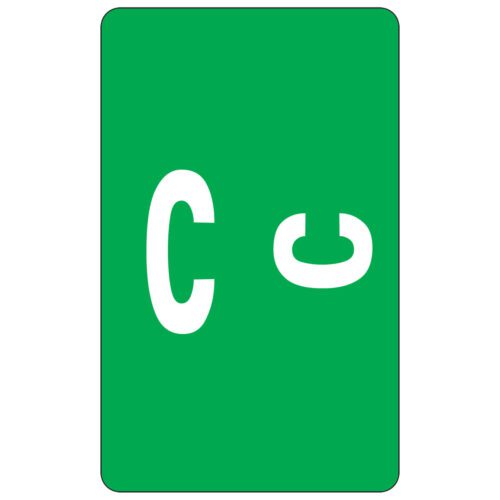 The Smead AlphaZ ACCS Dark Green Alphabetic Label (67173) showcases a bold C and a small, stylized C in white.