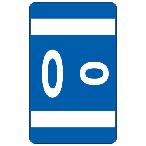 The Smead AlphaZ ACCS alphabetic label O in dark blue, features a white oval and circle with two bold horizontal lines, mirroring the color-coded system.