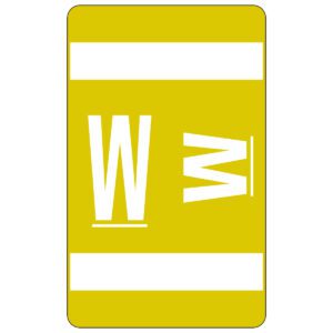 The Smead AlphaZ ACCS Color-Coded Alphabetic Label, featuring a white W on yellow with two white stripes, provides clarity and organization. Comes in packs of 100 labels (67193).