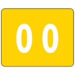 A yellow rectangular sign with rounded corners shows the number 00 in large white font, similar to the Smead DCCRN Color-Coded Numeric Label, 0, Yellow (67340).