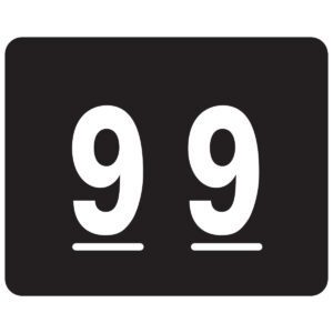 A black label from the Smead DCCRN Color-Coded Numeric series displays the number 99 in bold white numerals, each underlined.
