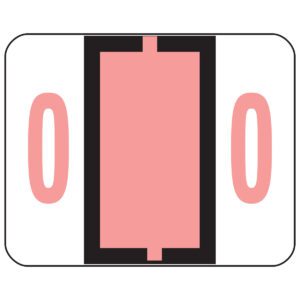 A basketball court diagram mirrors a Smead BCCRN Bar-Style Color-Coded Numeric Label roll. Like the label, it uses two pink ovals, representing key areas, with a thick black outline and central pink rectangle for detail, reflecting 500 labels per roll design.
