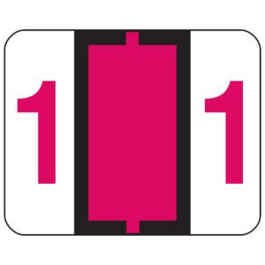 Centered between two magenta 1 numbers on a white background, theres a bold magenta rectangle with black borders, resembling designs from Smeads BCCRN Bar-Style Color-Coded Numeric Label Rolls (67371).
