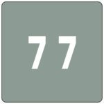 The image showcases a gray square with rounded corners, displaying the number 77 in bold white text, similar to a Smead DCC Color-Coded Numeric Label Roll (7, Gray, 67427), exemplifying precision and simplicity.