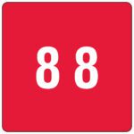 A bold red square displays the number 88 in sharp white, similar to the Smead DCC Color-Coded Numeric Label, 8, Red (67428).