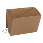 The Smead Expanding File (70168) in durable Kraft, includes 31 pockets with numbered tabs from 1 to 31. It expands fully for organization and features a flap and cord closure to keep contents secure.