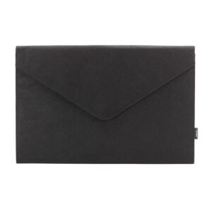 Photographed against a white background, the sleek, black laptop sleeve resembles the Smead Soft Touch Cloth Expanding File, 2 expansion. The envelope flap has a clean design with a subtle tag on the side.