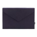 The Smead Soft Touch Cloth Expanding File in dark blue features a minimalist rectangular design with a sleek magnetic closure and a small side tag, ideal for tabloid-sized devices.