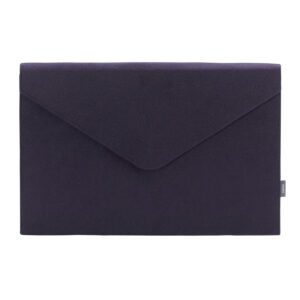 The Smead Soft Touch Cloth Expanding File in dark blue features a minimalist rectangular design with a sleek magnetic closure and a small side tag, ideal for tabloid-sized devices.