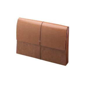 The Smead Expanding Wallet, with a 5-1/4 expansion and flap and cord closure, features a Redrope gusset and printed stock design. The legal-sized wallet is sold in a box of 10 (71376) and is finished in an appealing Redrope color.