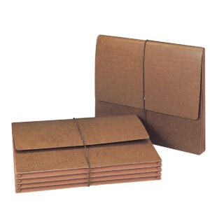 Two Smead Expanding Wallets, each with 3-1/2 expansion, flap and cord closure, can be seen in brown accordion style. One is upright; the other lies flat showing fully-lined gussets and multiple expanding sections.