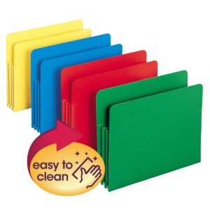 Add a splash of color to your kitchen with these four cutting boards in yellow, blue, red, and green. A circular badge highlights their easy to clean feature. Additionally, they are as durable as a Smead Poly File Pocket with 3-1/2 expansion!.