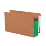 The Smead End Tab File Pocket, with a 3-1/2 expansion, features reinforced straight-cut tabs and colorful green gussets. Ideal for organizing documents stylishly, its extra-wide for legal size papers and comes in a box of 10 (74680).