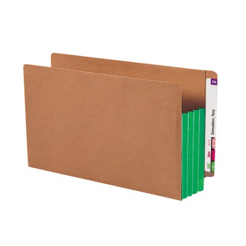 The Smead End Tab File Pocket, with a 3-1/2 expansion, features reinforced straight-cut tabs and colorful green gussets. Ideal for organizing documents stylishly, its extra-wide for legal size papers and comes in a box of 10 (74680).