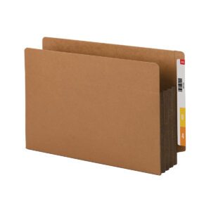 The Smead End Tab File Pocket, model 74681, is an extra-wide legal size folder in redrope with a dark brown gusset. It features a reinforced straight-cut tab and offers 3-1/2 expansion for organized filing.