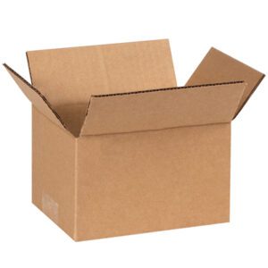 The open, brown cardboard box with flaps outward, set on a white background, is an MH-USA 7 x 5 x 4 Corrugated Box from the 25/Bundle pack.
