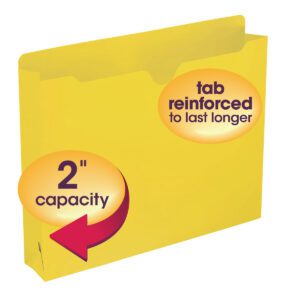The yellow Smead File Jacket, with reinforced straight-cut tabs for durability, features a 2 expansion and comes in a letter size format with 50 per box (75571) for ultimate convenience.