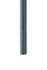 A Metro Super Erecta 63UPK3 SiteSelect Mobile-Ready Wire Shelving Post in Metroseal Green Epoxy features a vertical, cylindrical design with horizontal grooves on its 63 H body, set against a plain white backdrop, evoking sleek industrial design.