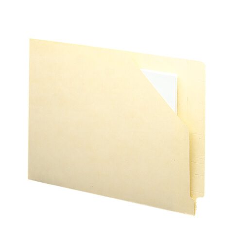 75715_C1.jpg The Smead End Tab File Jacket with Antimicrobial Product Protection, featuring a reinforced straight-cut tab on the right edge, is manila and holds a partially visible white sheet of paper against a plain white background. The flat-no expansion design ensures sleek document organization.