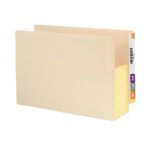 The Smead End Tab File Pocket, with a 5-1/4 expansion and fully-lined gusset, features reinforced straight-cut tabs labeled 3, 7, and 4. It includes a barcode on the right edge for easy organization.